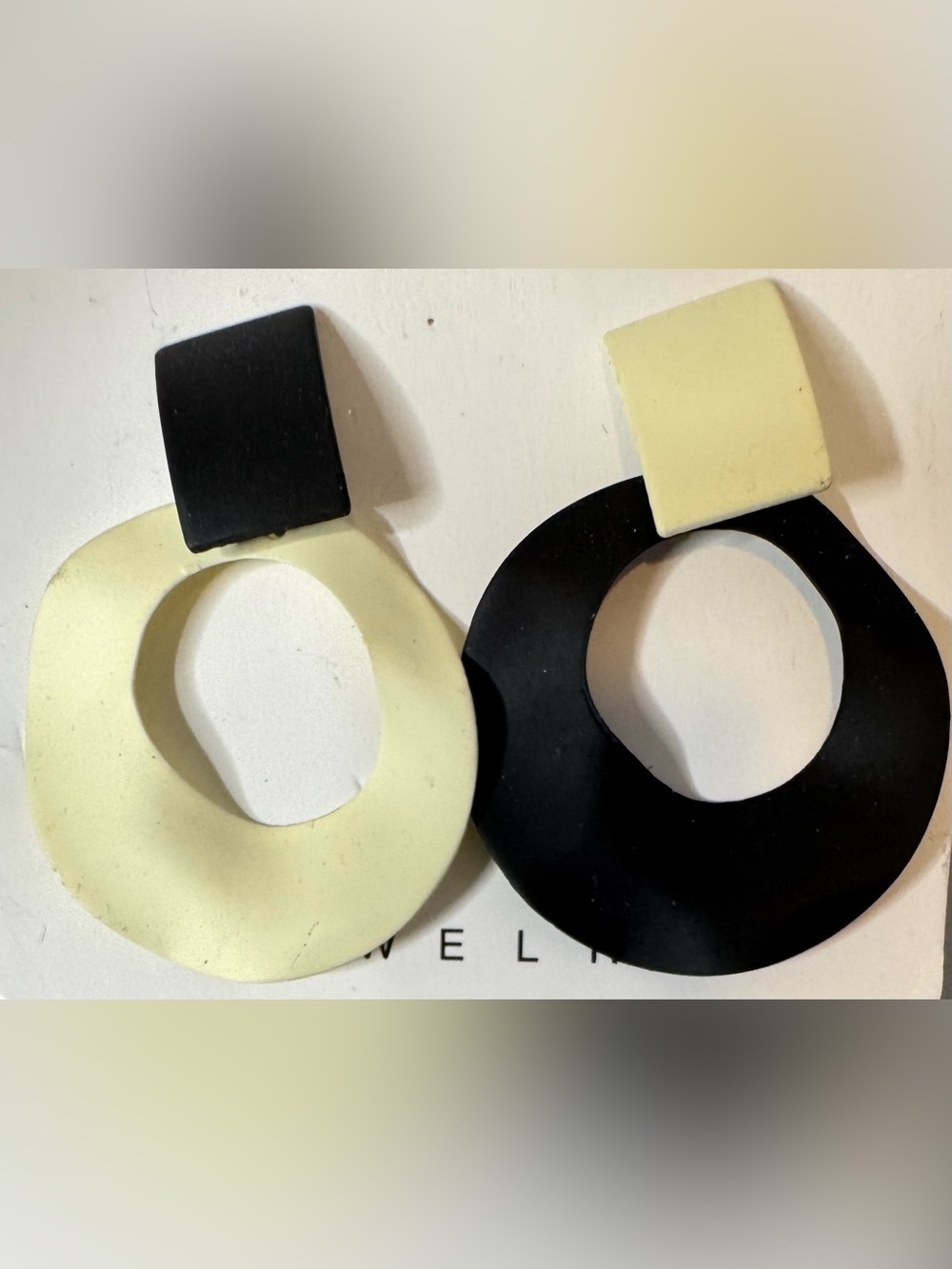 Two-Tone Black and Cream Geometric Drop Earrings cruella de vil
